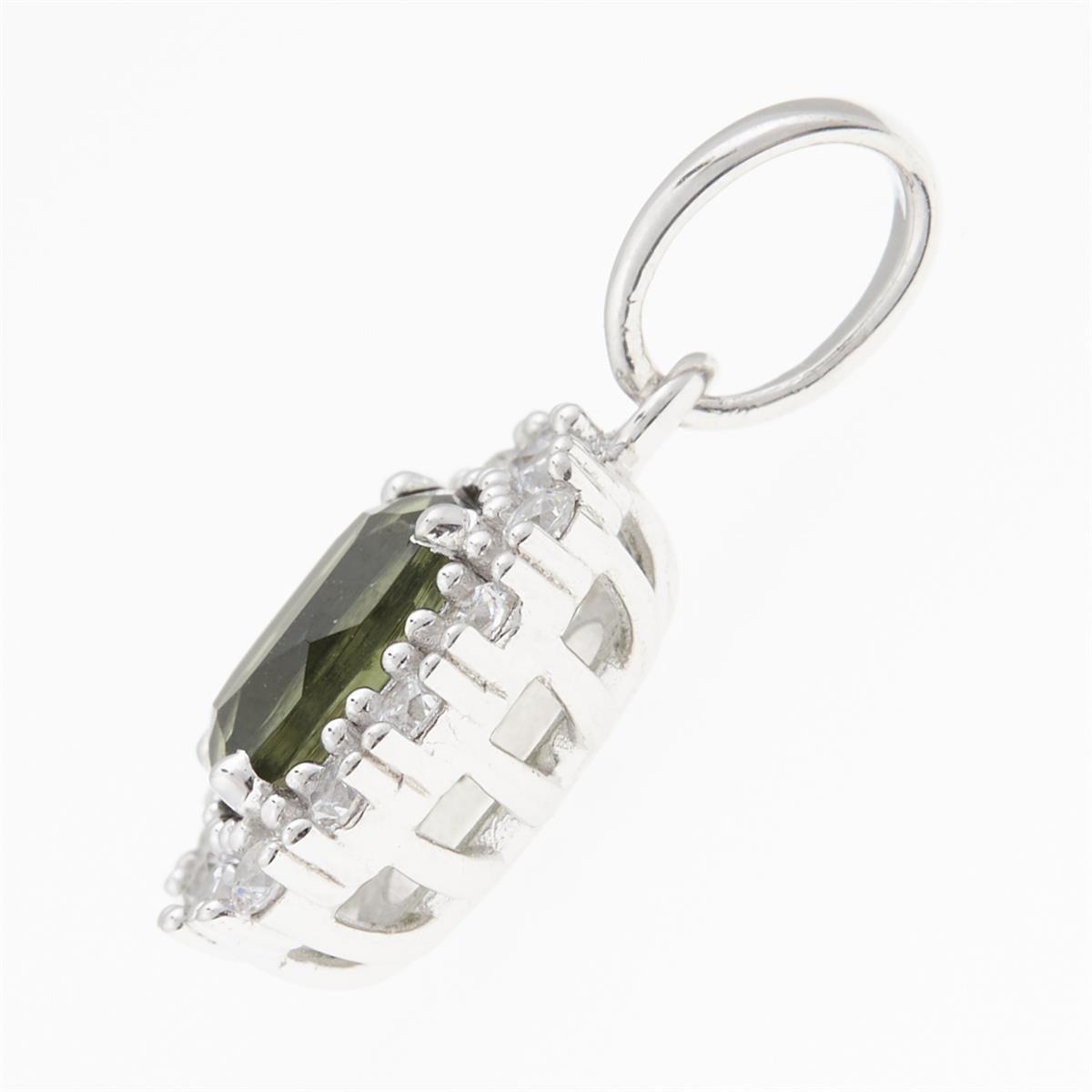 Silver pendant with moldavite and cubic zirconia P08
