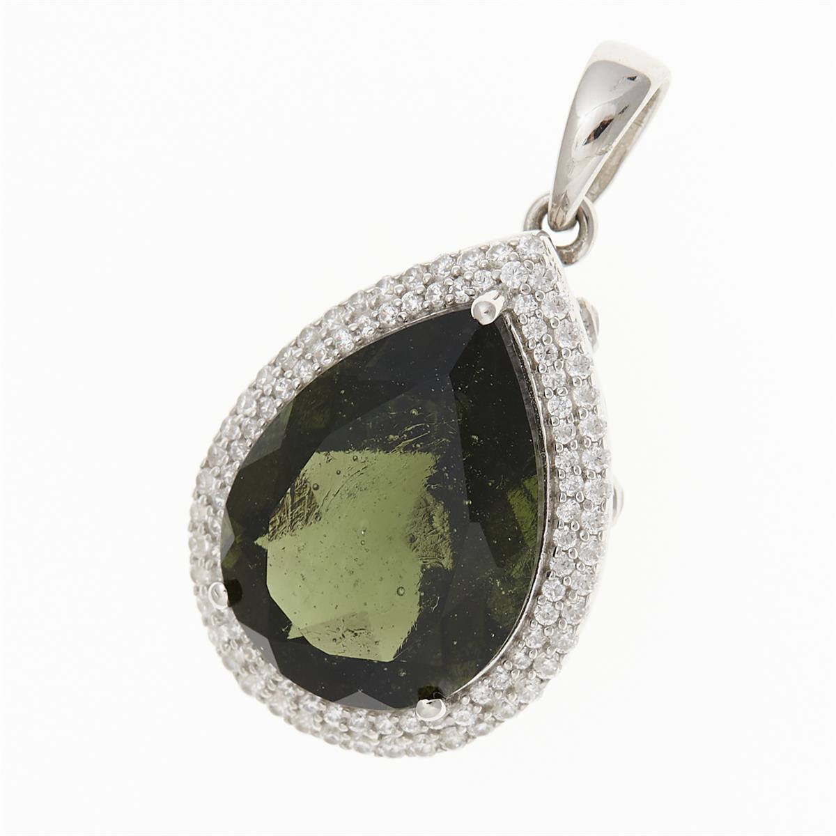 Silver pendant with moldavite and cubic zirconia 6