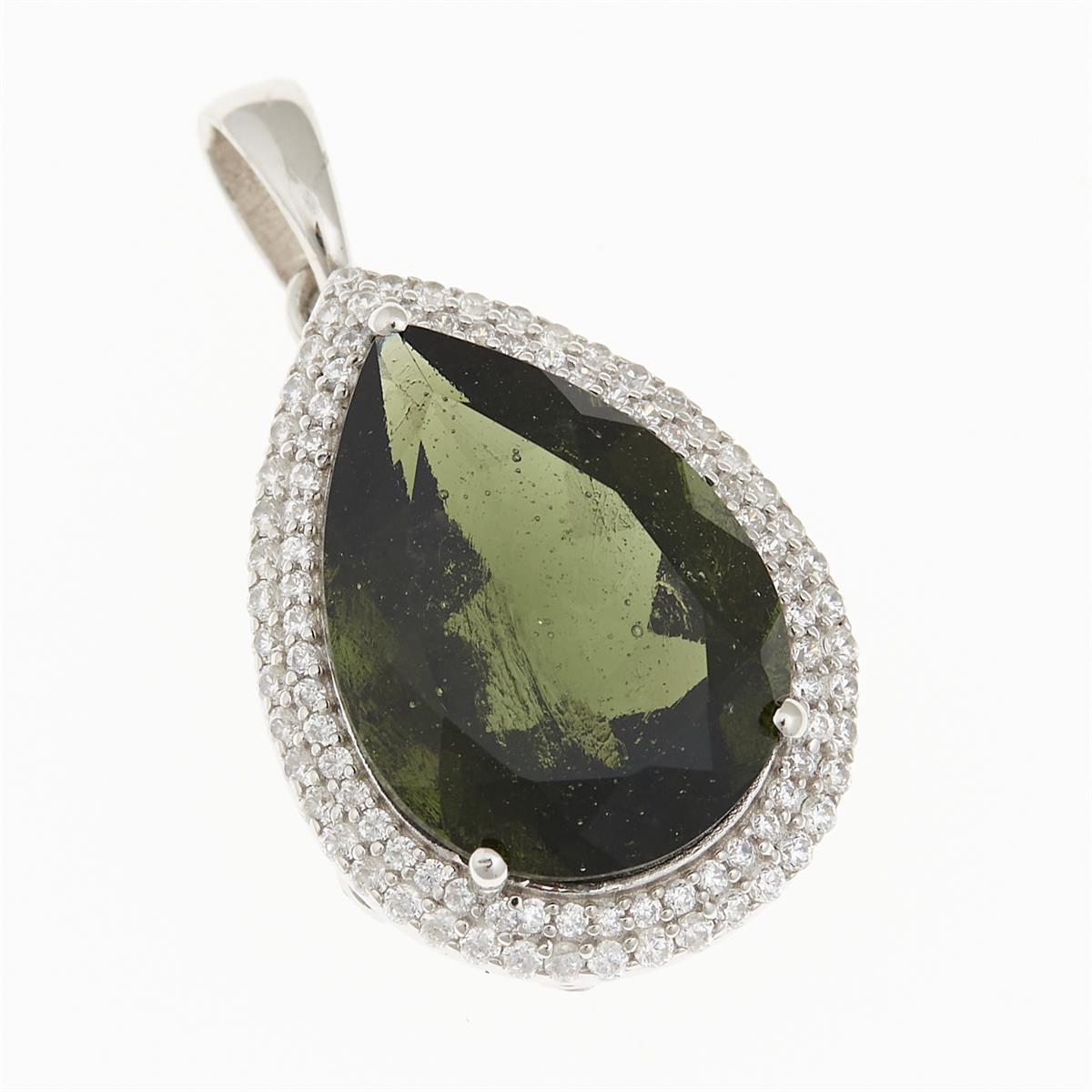 Silver pendant with moldavite and cubic zirconia 6