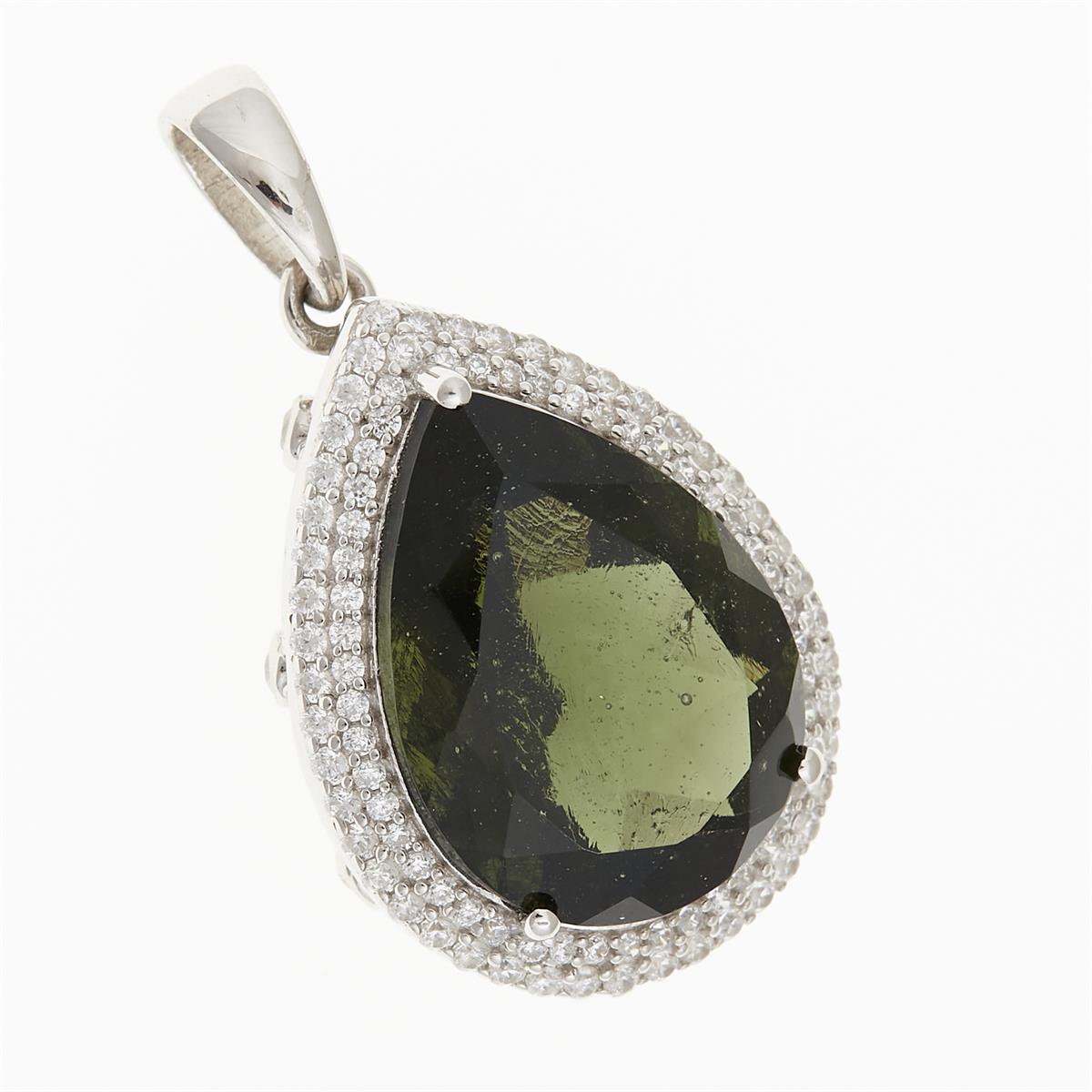 Silver pendant with moldavite and cubic zirconia 6