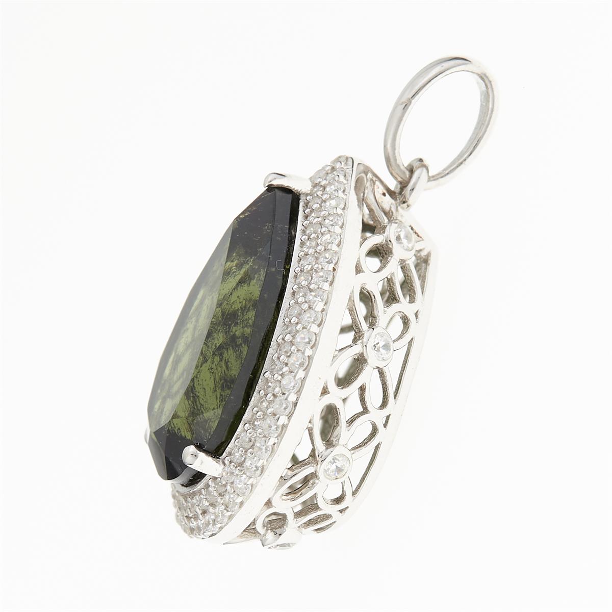 Silver pendant with moldavite and cubic zirconia 6