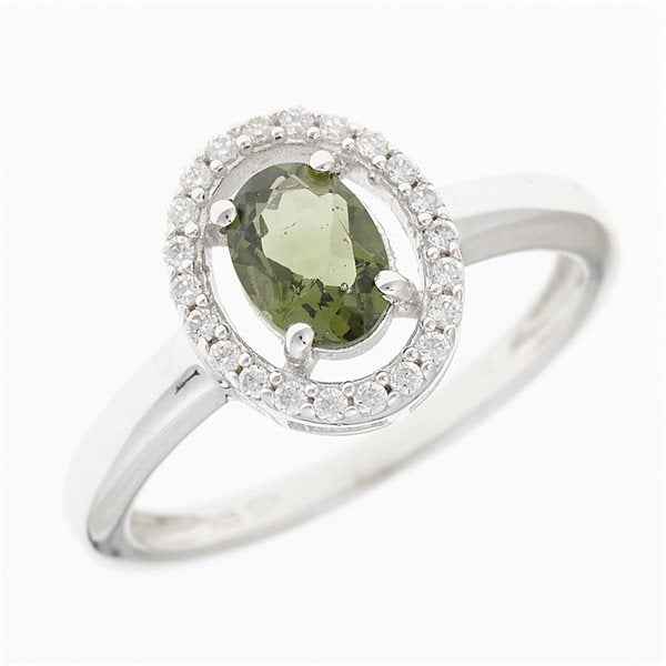 Anello in argento con moldavite e zirconi R01