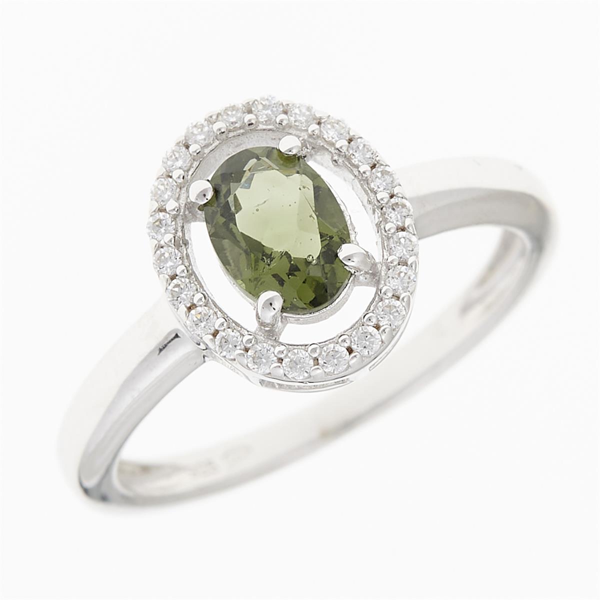 Silver ring with moldavite and zirconia R01