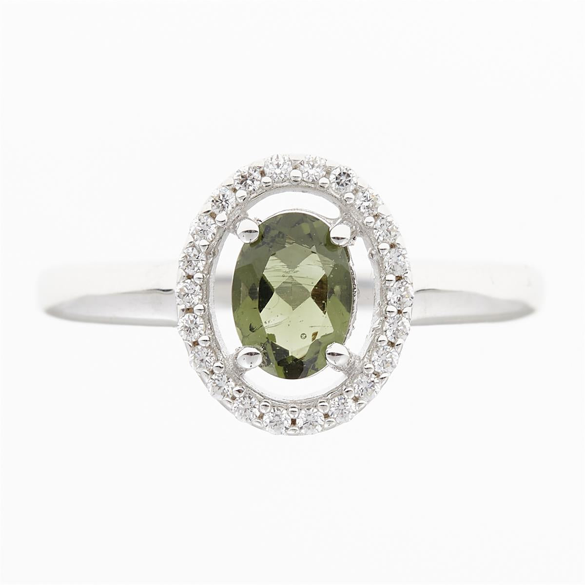 Silver ring with moldavite and zirconia R01
