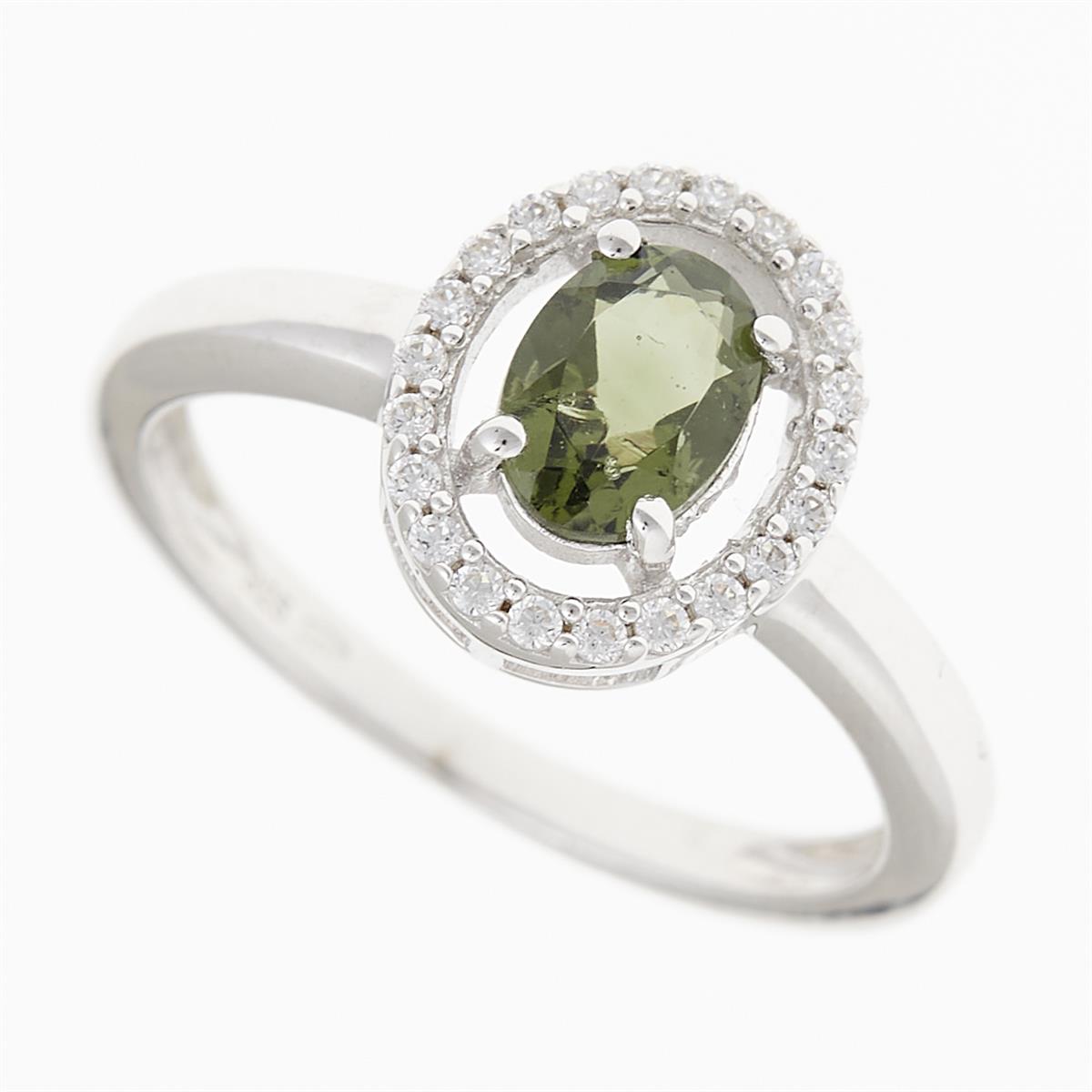 Silver ring with moldavite and zirconia R01
