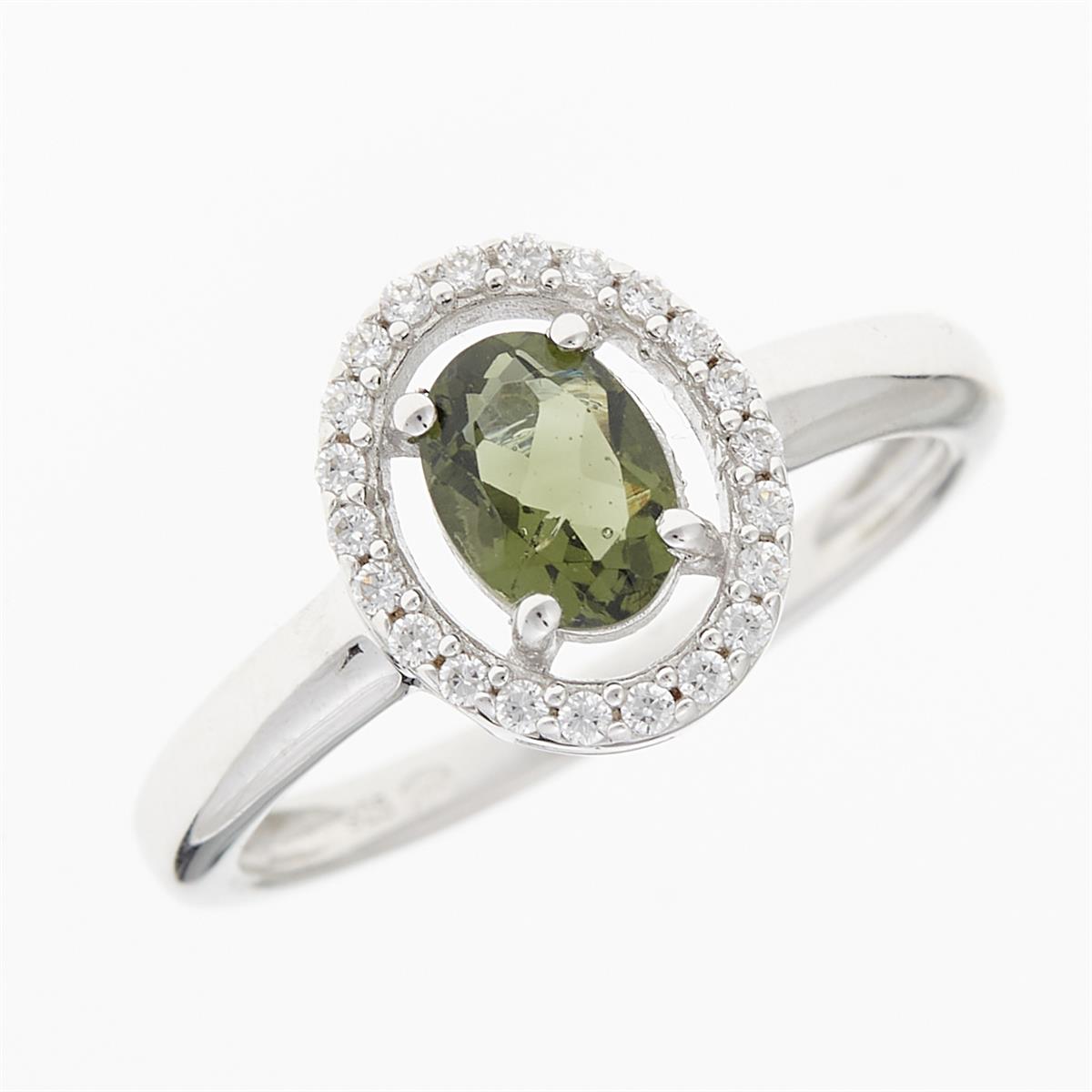 Silver ring with moldavite and zirconia R01
