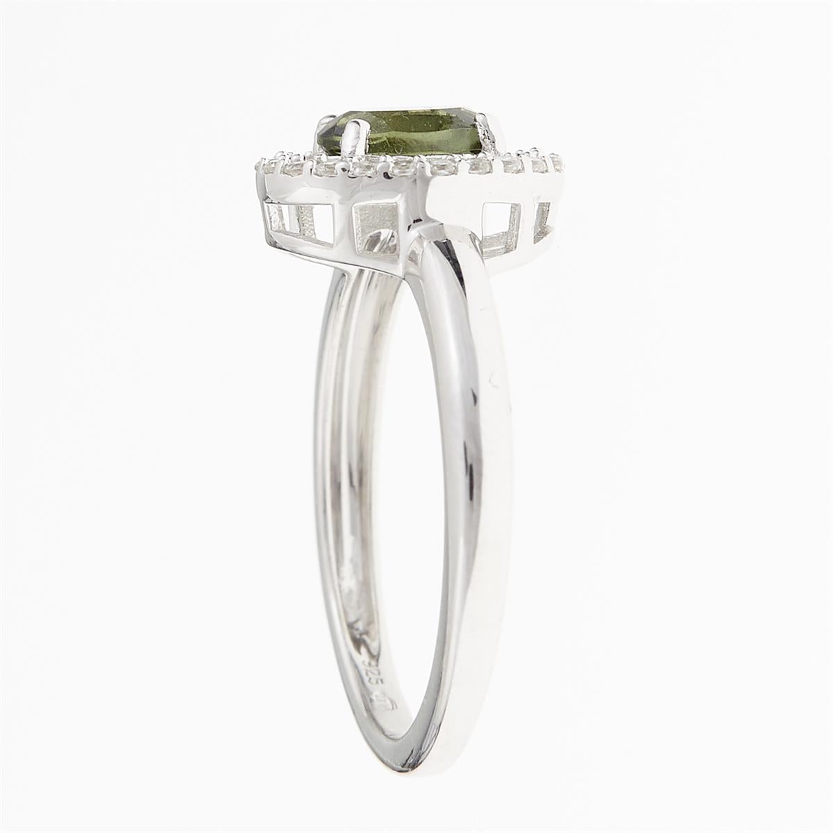 Silver ring with moldavite and zirconia R01