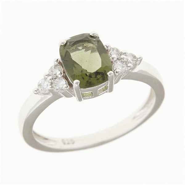 Anello in argento con moldavite e zirconi R029