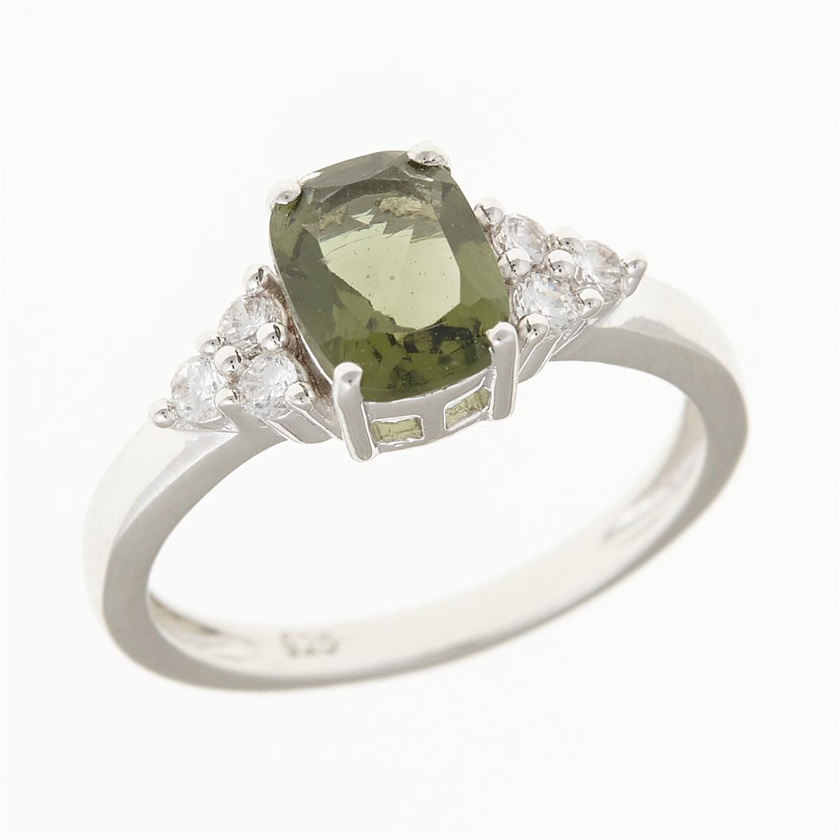 Silver ring with moldavite and zirconia R029