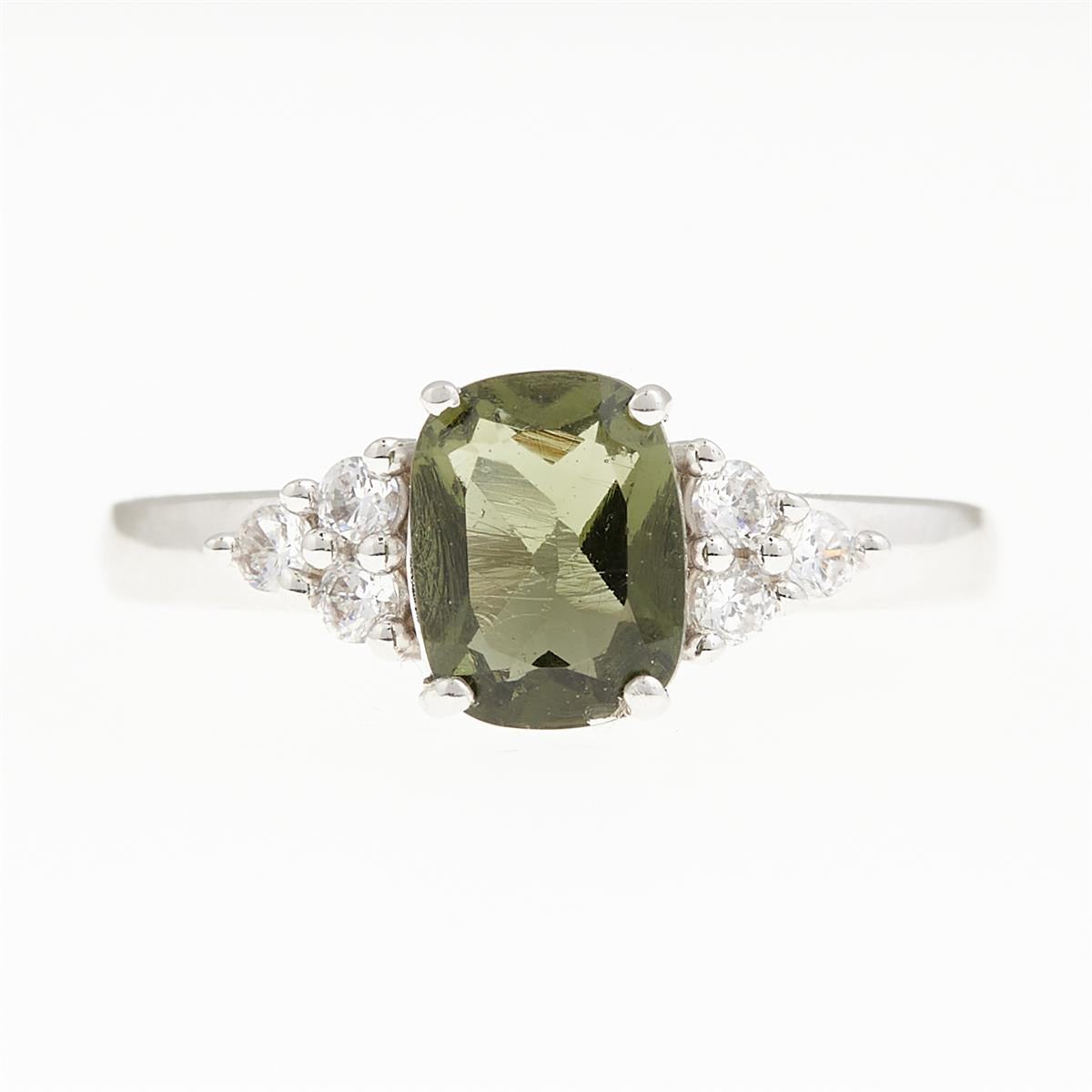 Silver ring with moldavite and zirconia R029