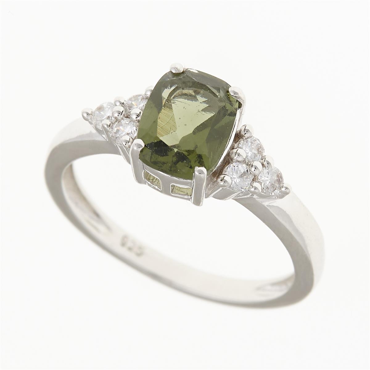 Silver ring with moldavite and zirconia R029