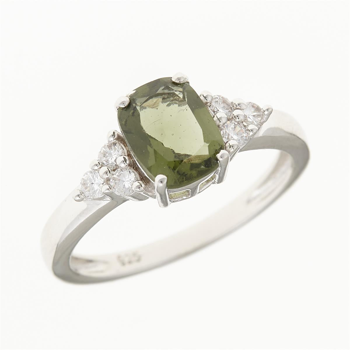 Silver ring with moldavite and zirconia R029
