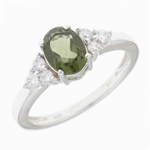 Anello in argento con moldavite e zirconi R03