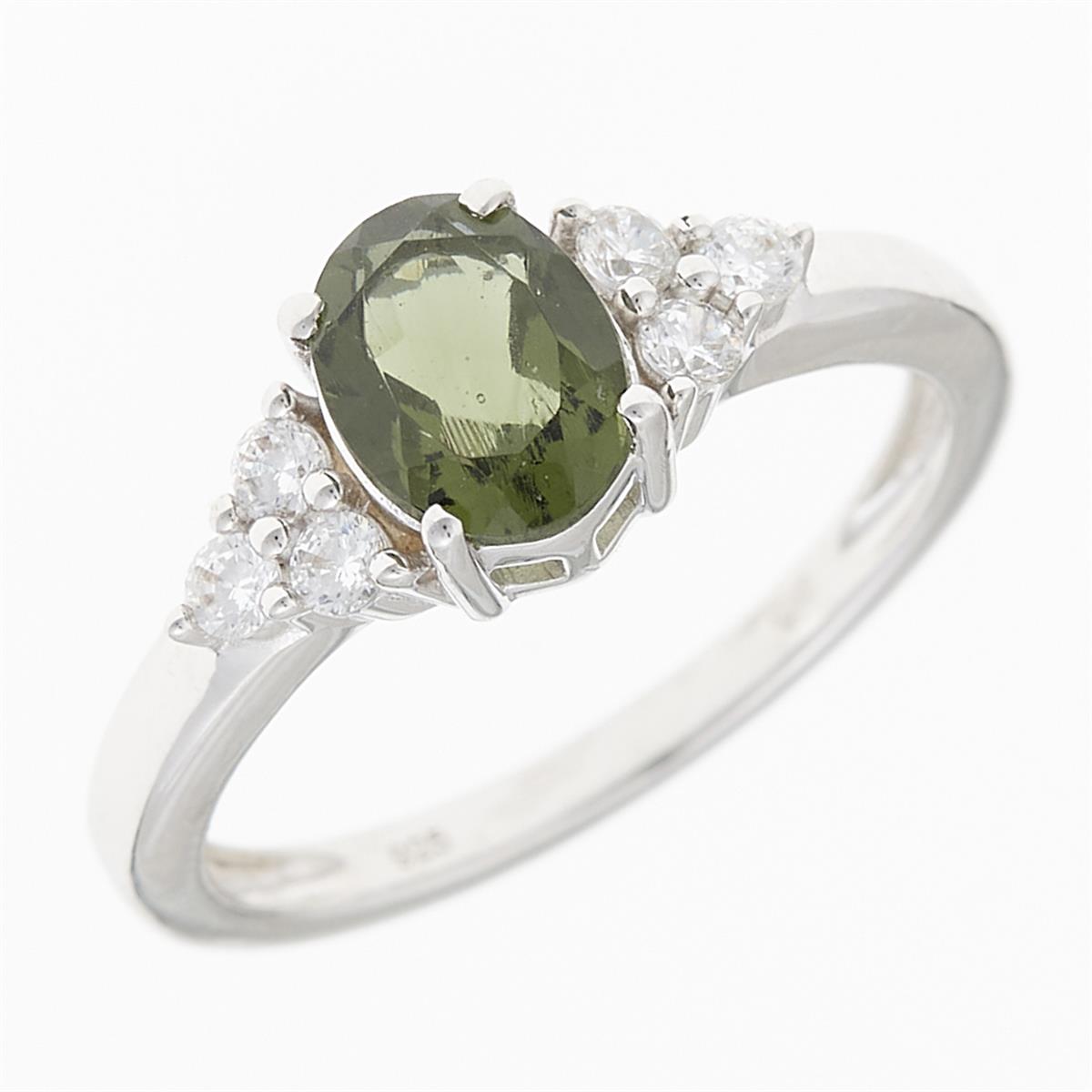 Silver ring with moldavite and zirconia R03