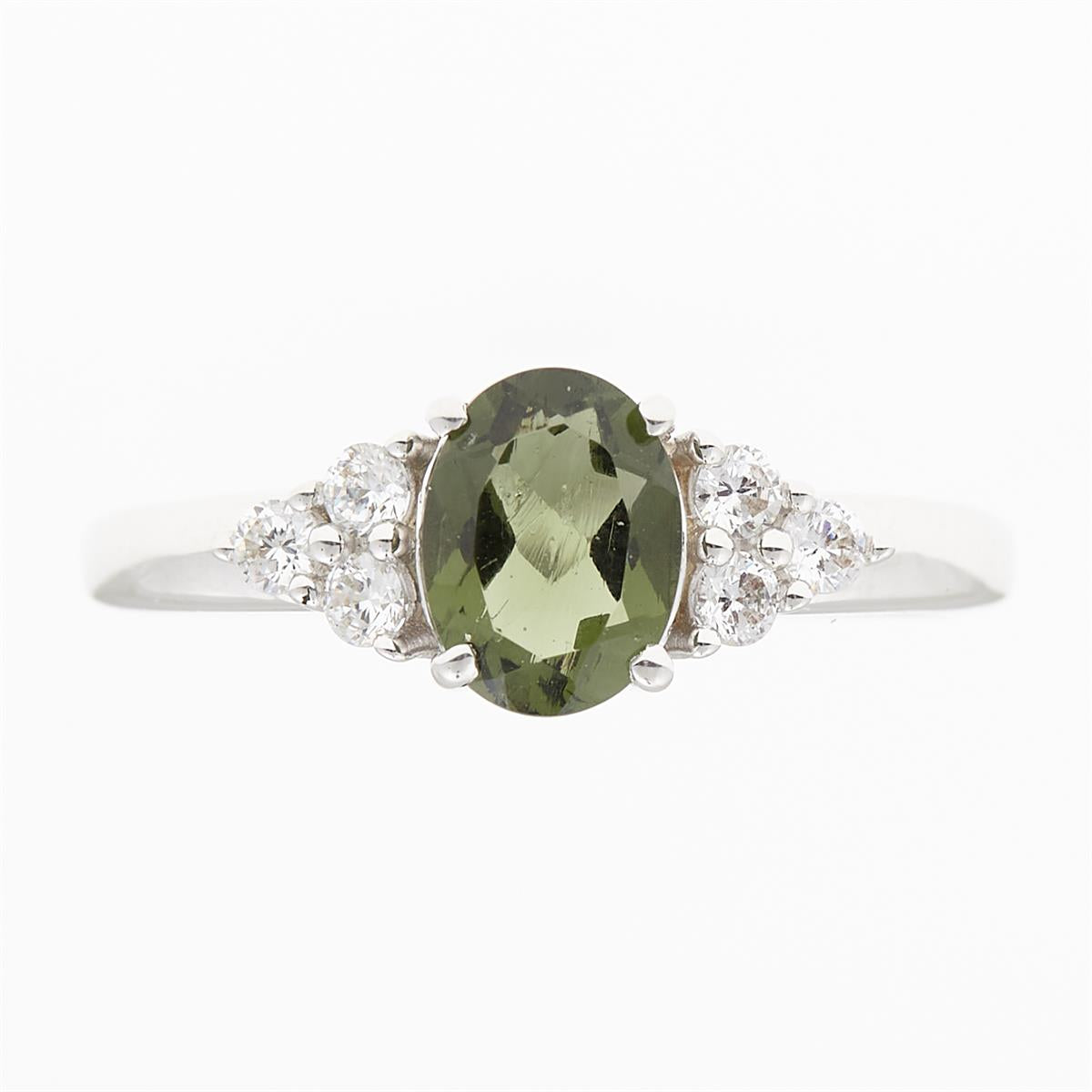 Silver ring with moldavite and zirconia R03