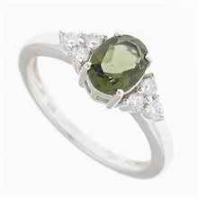 Anello in argento con moldavite e zirconi R03