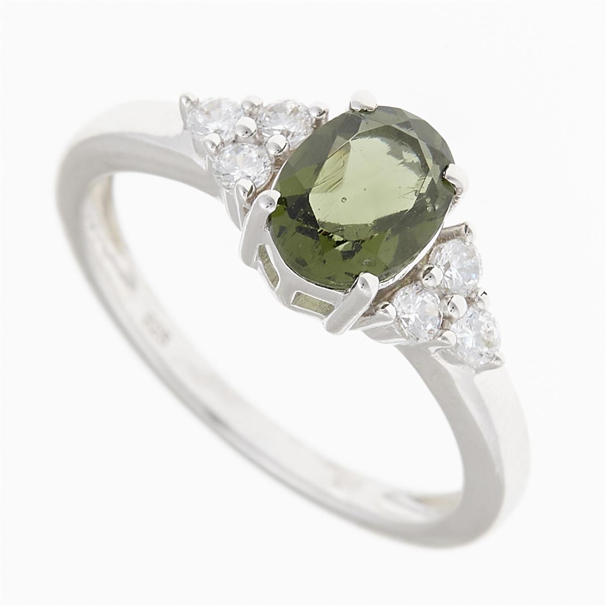 Silver ring with moldavite and zirconia R03