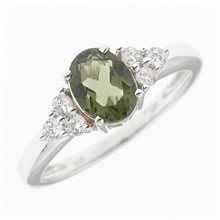 Anello in argento con moldavite e zirconi R03