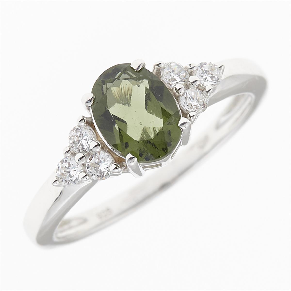 Silver ring with moldavite and zirconia R03