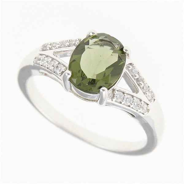 Anello in argento con moldavite e zirconi 04