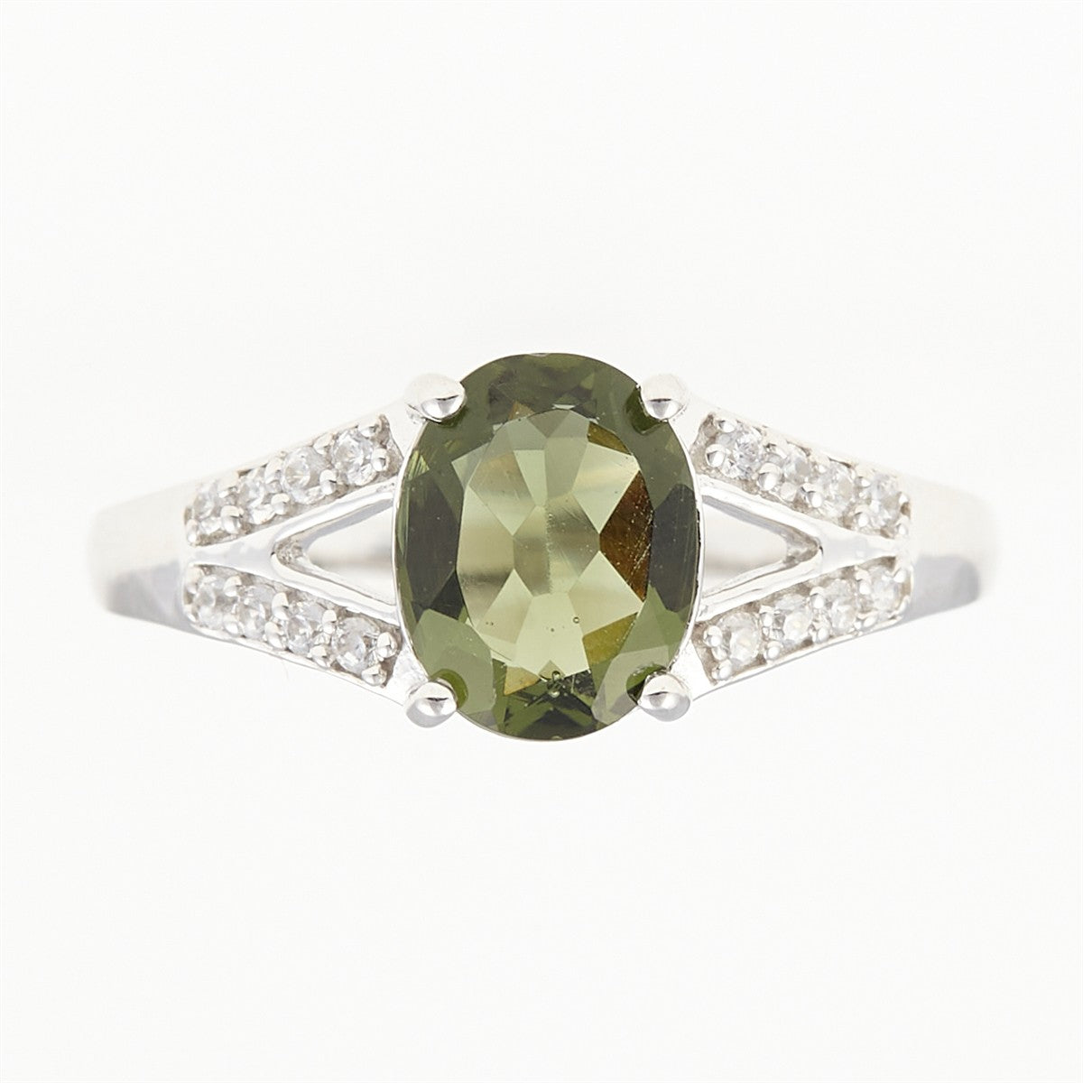 Silver ring with moldavite and zirconia 04