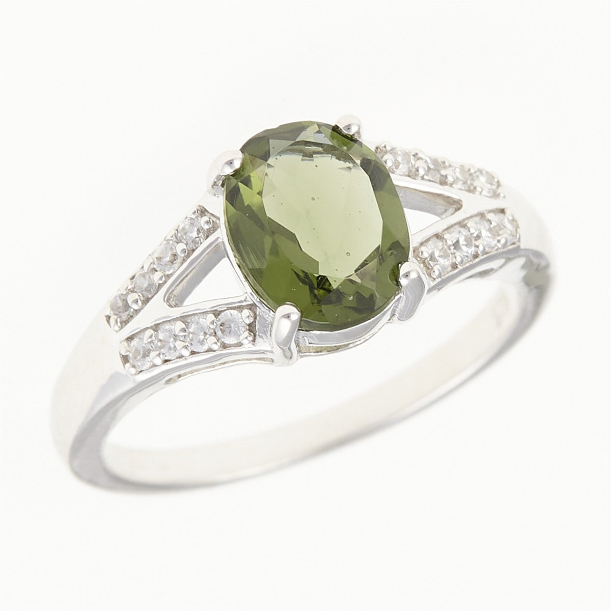 Silver ring with moldavite and zirconia 04