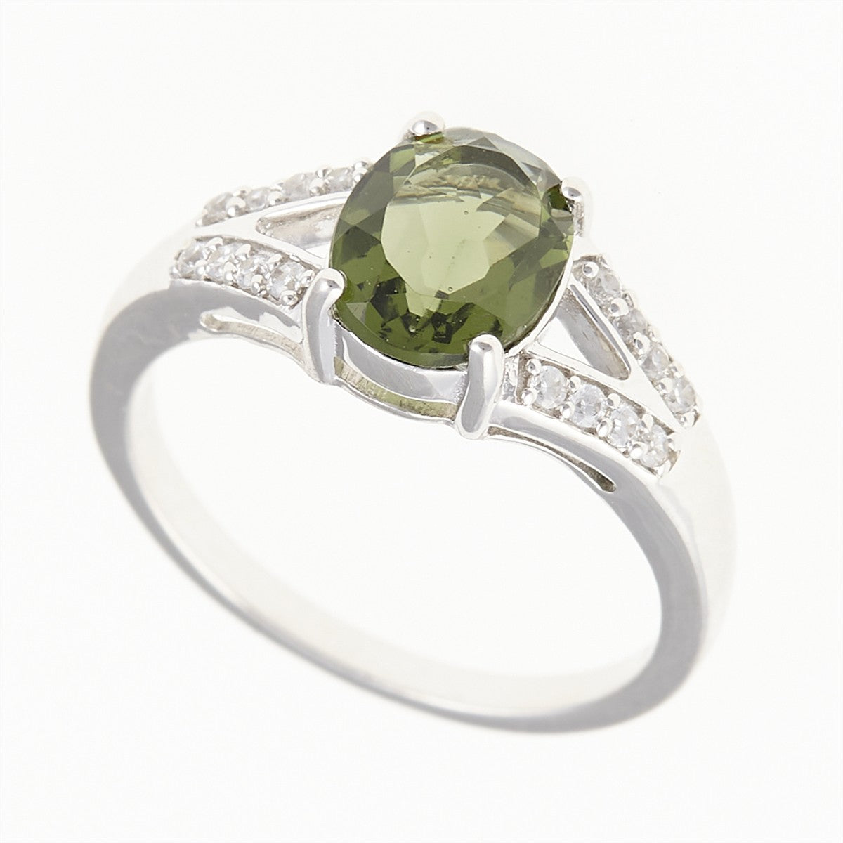 Silver ring with moldavite and zirconia 04