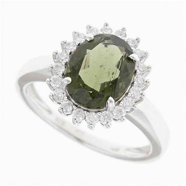 Anello in argento con moldavite e zirconi R05