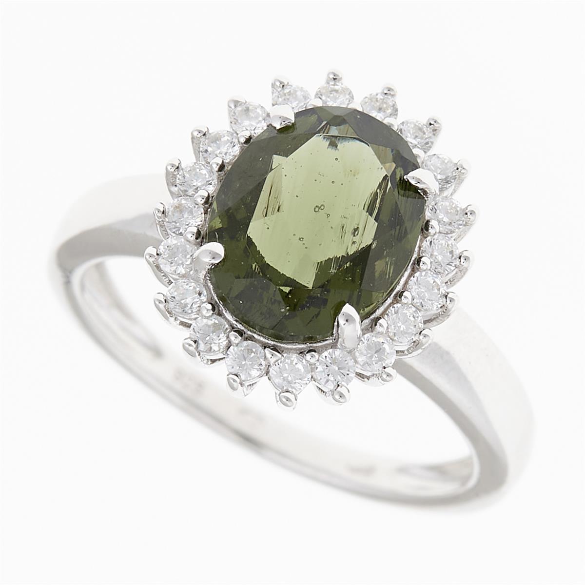 Silver ring with moldavite and zirconia R05