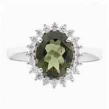 Anello in argento con moldavite e zirconi R05