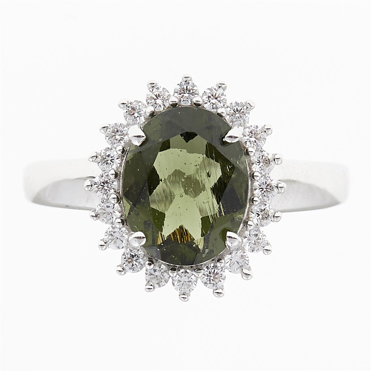 Silver ring with moldavite and zirconia R05