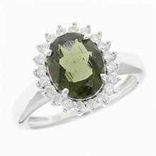 Anello in argento con moldavite e zirconi R05