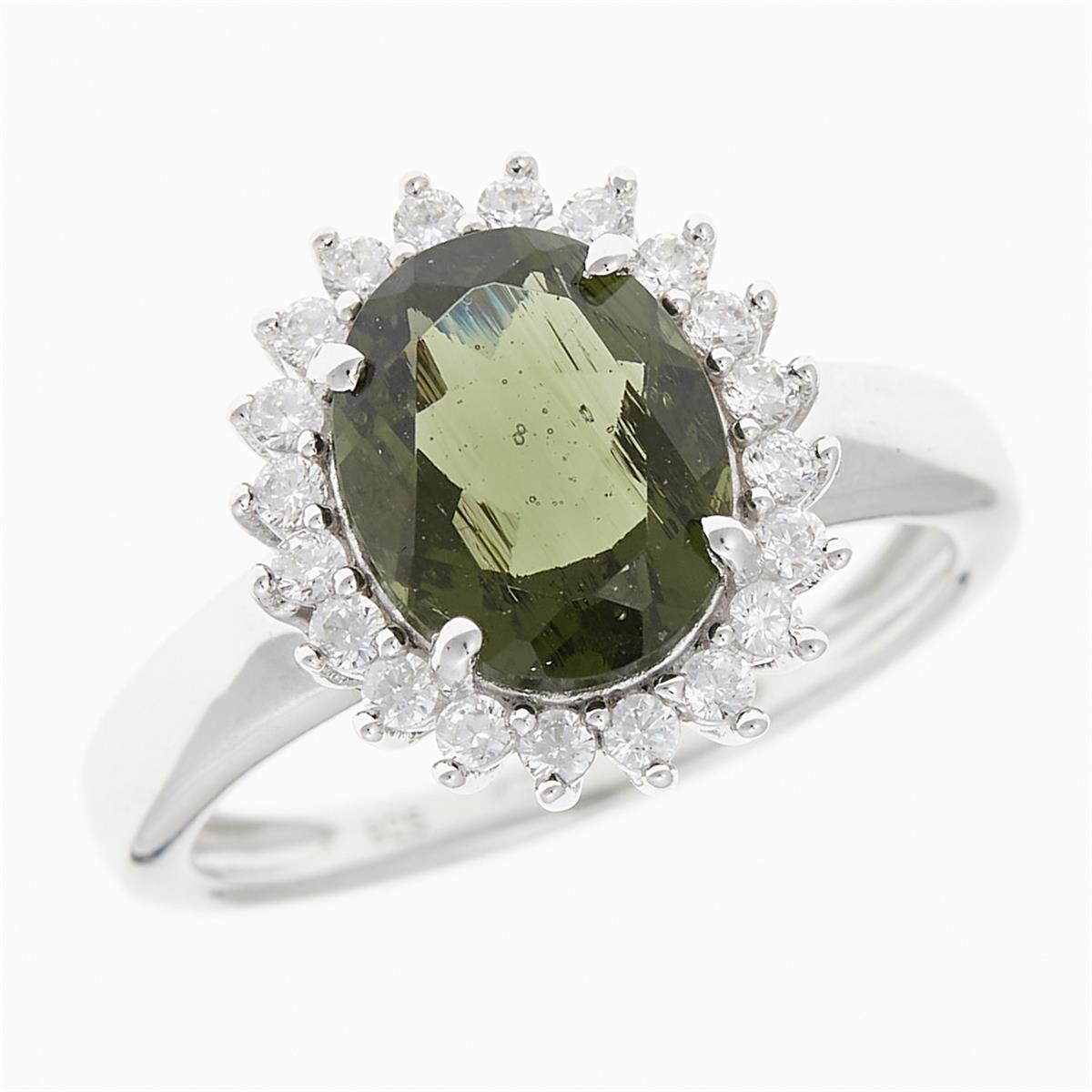 Silver ring with moldavite and zirconia R05