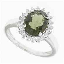 Anello in argento con moldavite e zirconi R05