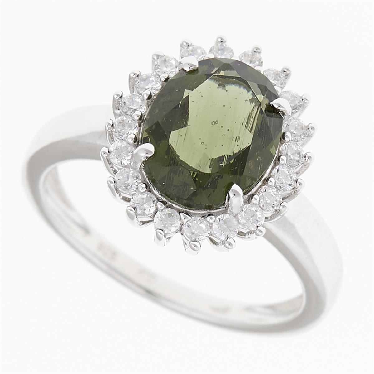 Silver ring with moldavite and zirconia R05