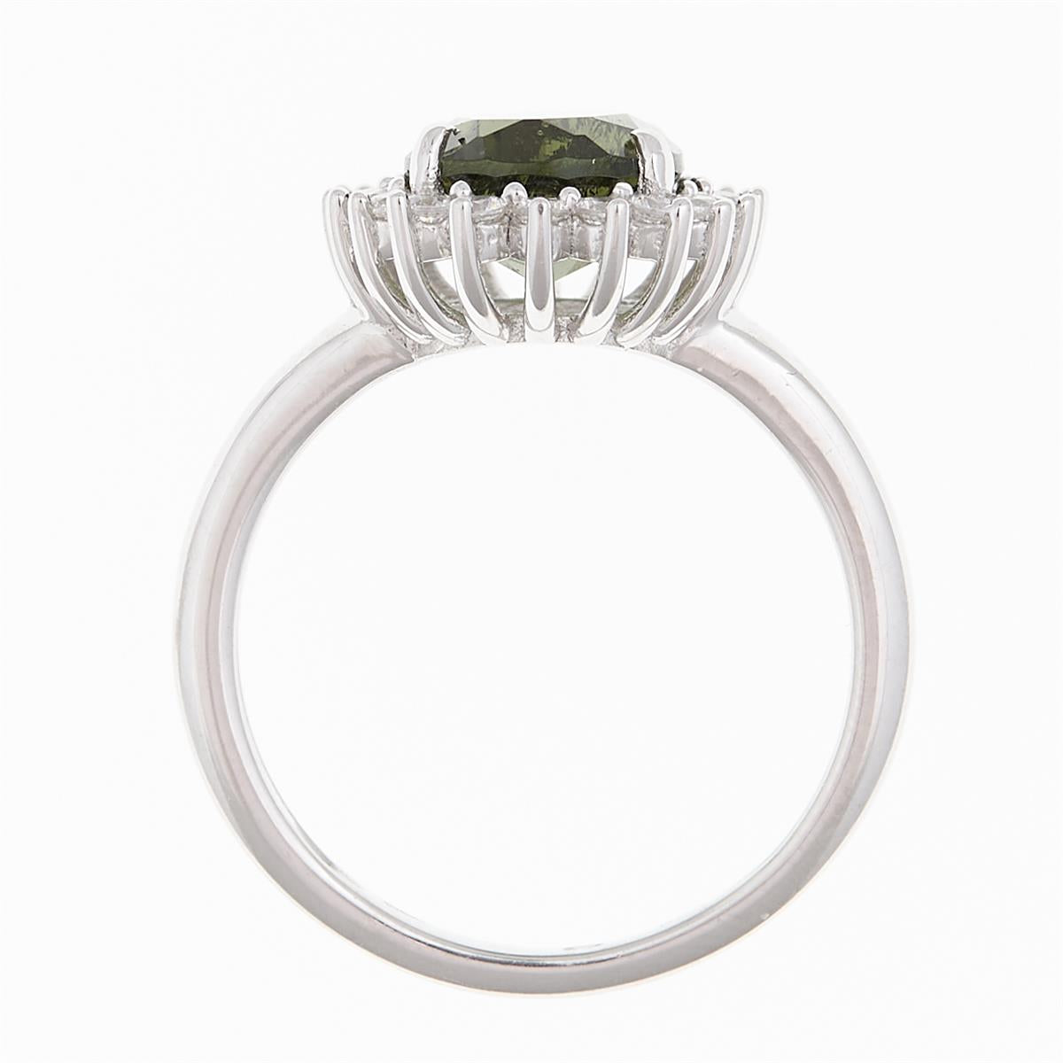 Silver ring with moldavite and zirconia R05