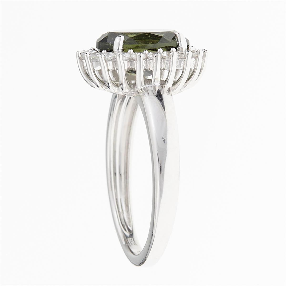 Silver ring with moldavite and zirconia R05
