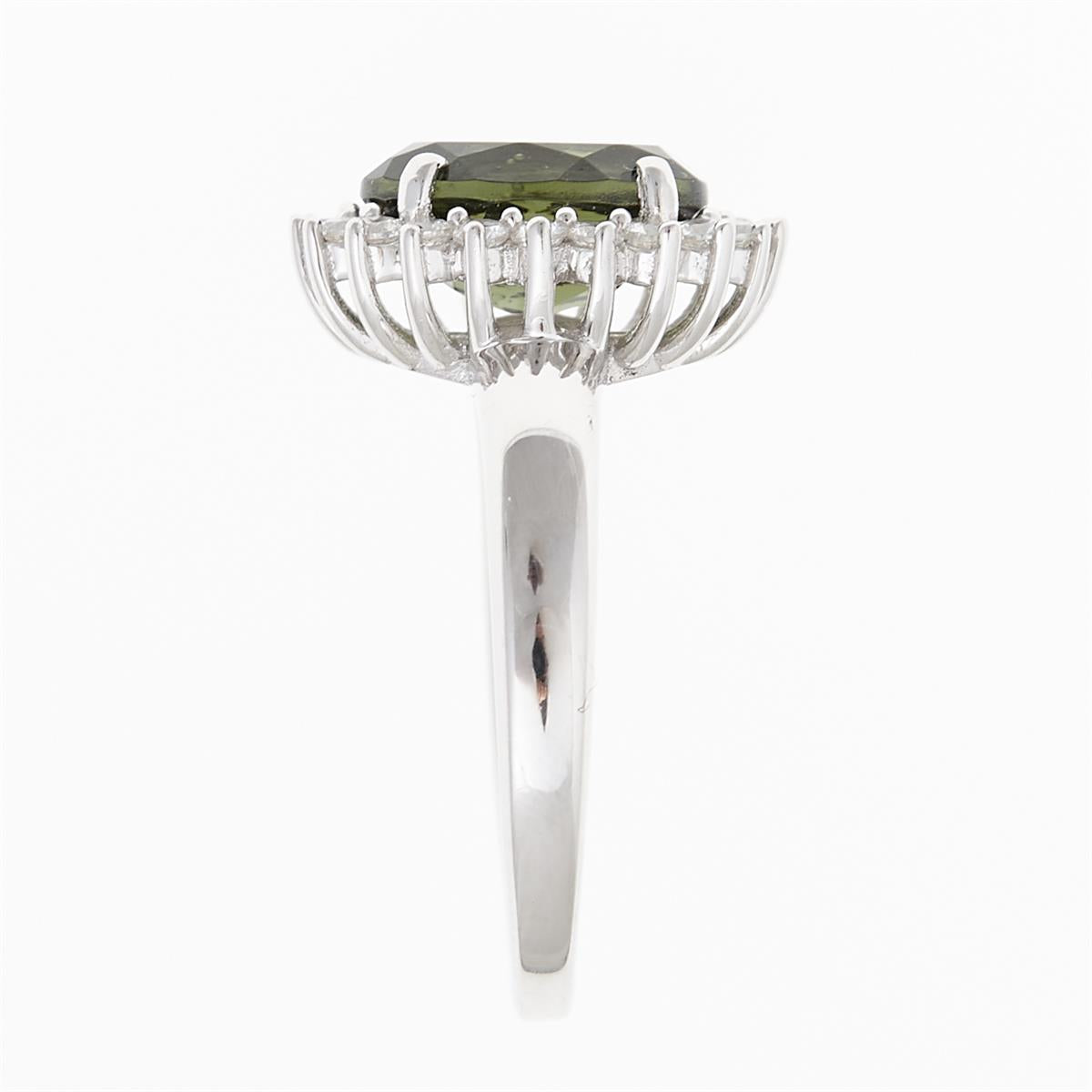 Silver ring with moldavite and zirconia R05