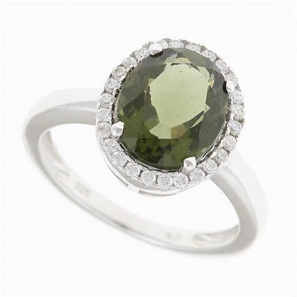 Silver ring with moldavite and zirconia R06