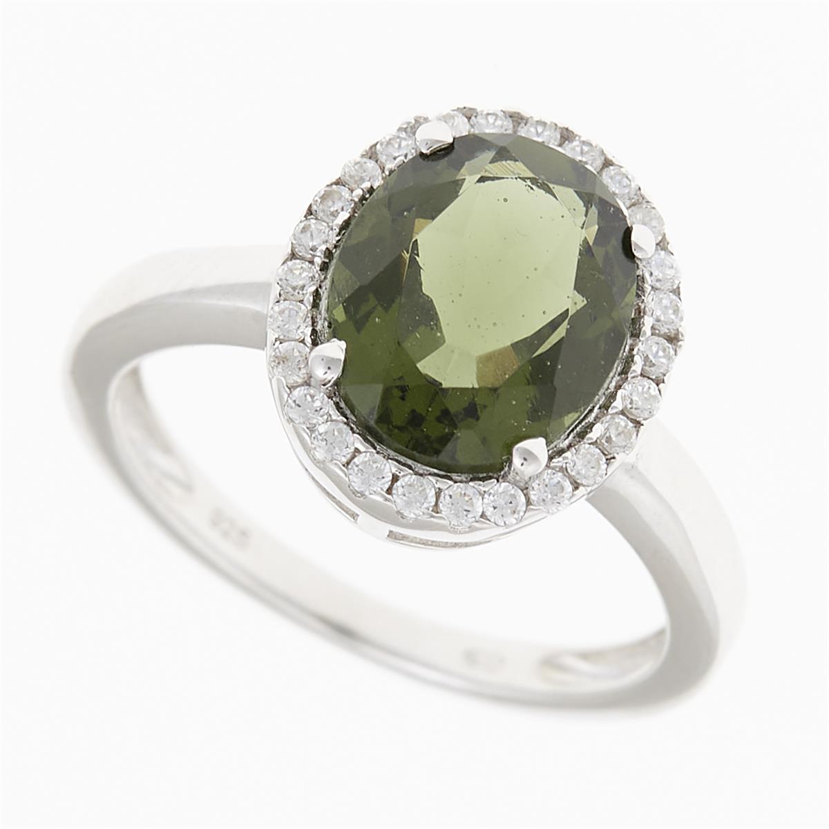 Silver ring with moldavite and zirconia R06