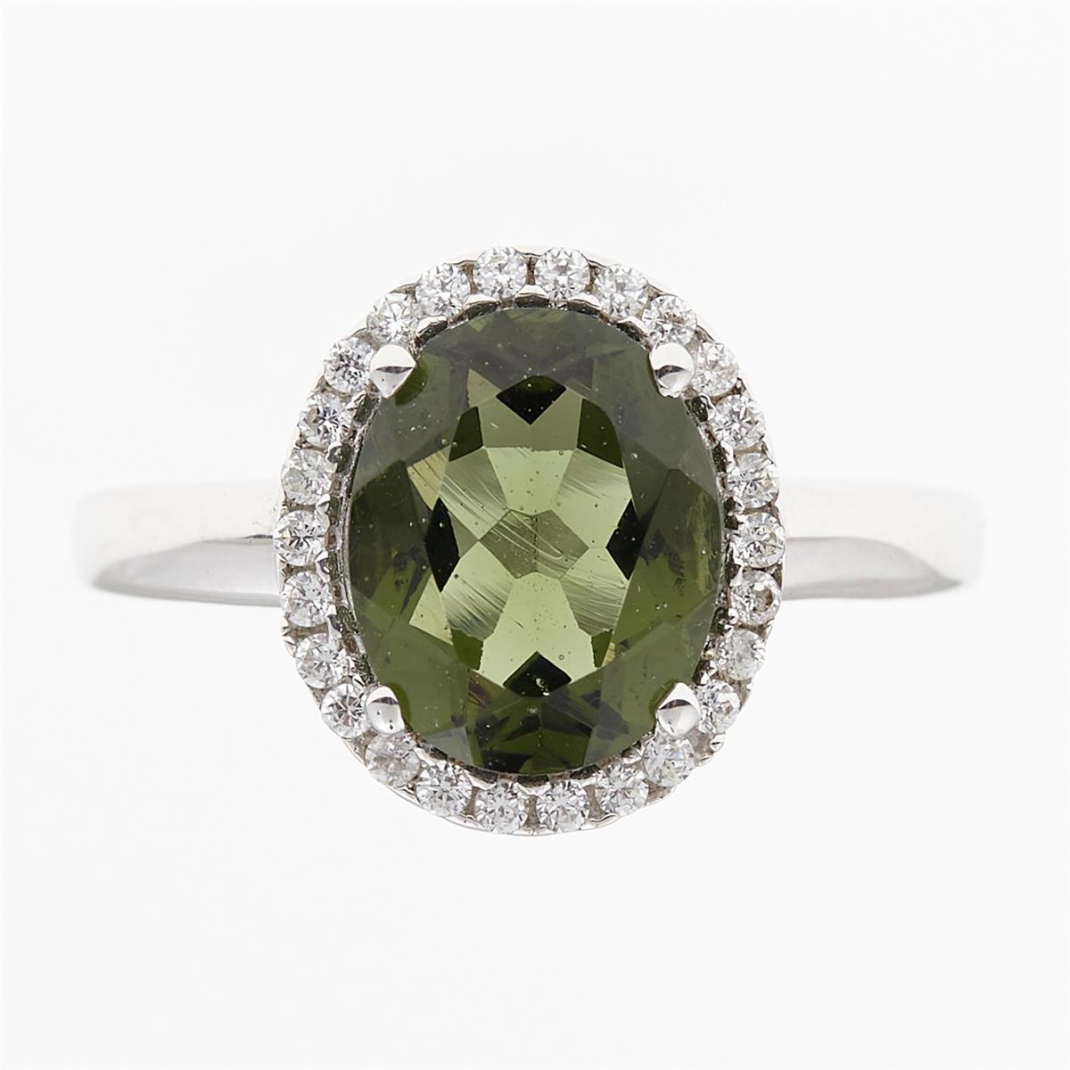 Silver ring with moldavite and zirconia R06