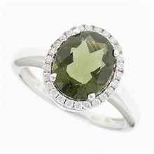 Silver ring with moldavite and zirconia R06