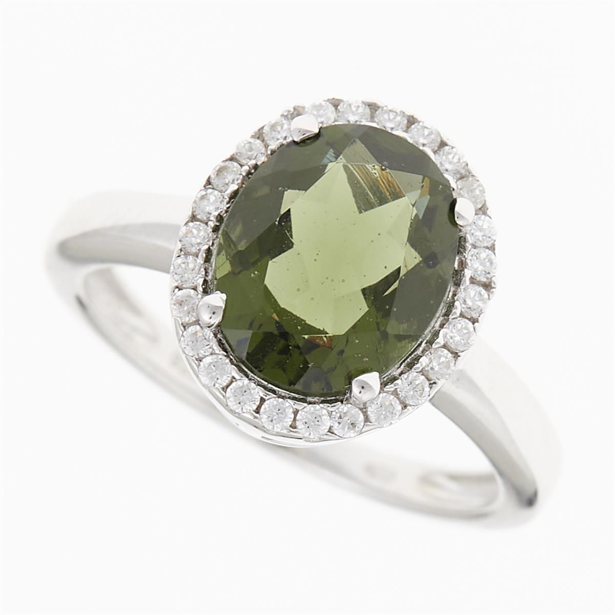 Silver ring with moldavite and zirconia R06