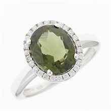 Silver ring with moldavite and zirconia R06