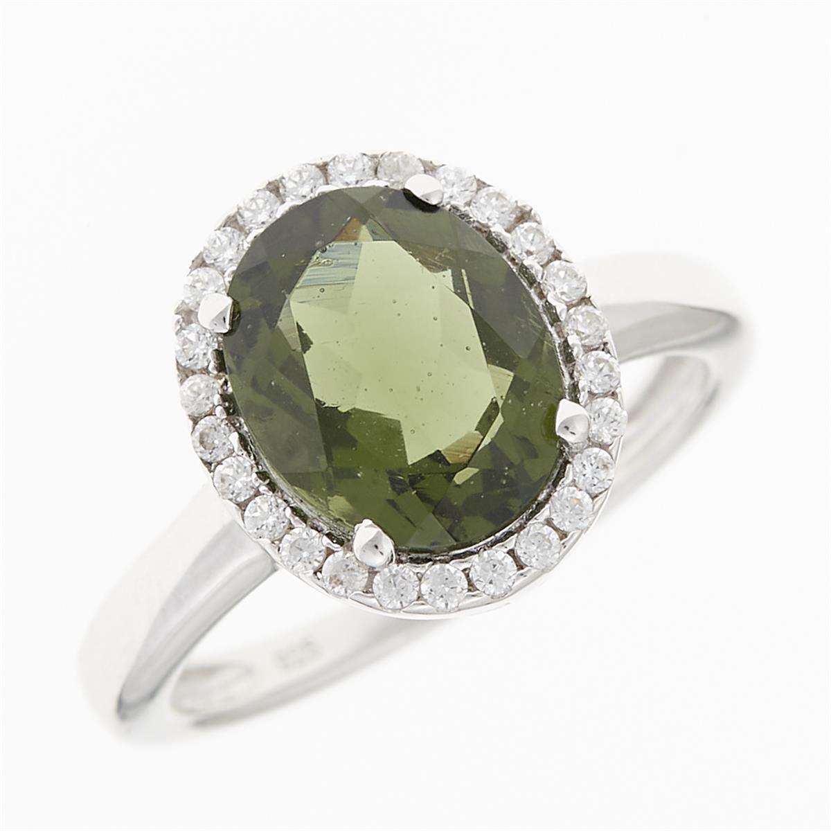 Silver ring with moldavite and zirconia R06