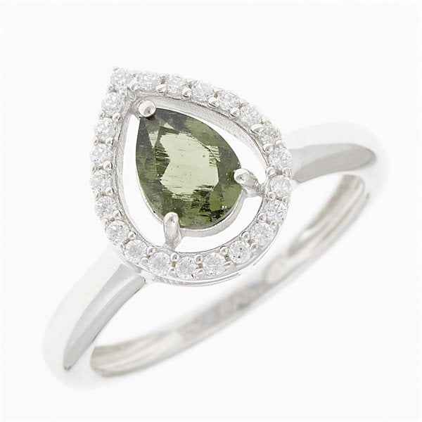 Anello Argento con moldavite e zirconi R08