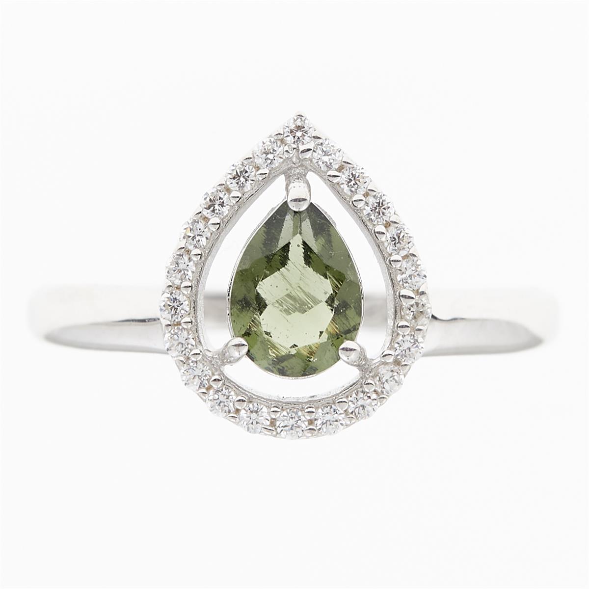Silver ring mit moldavite and zircons R08