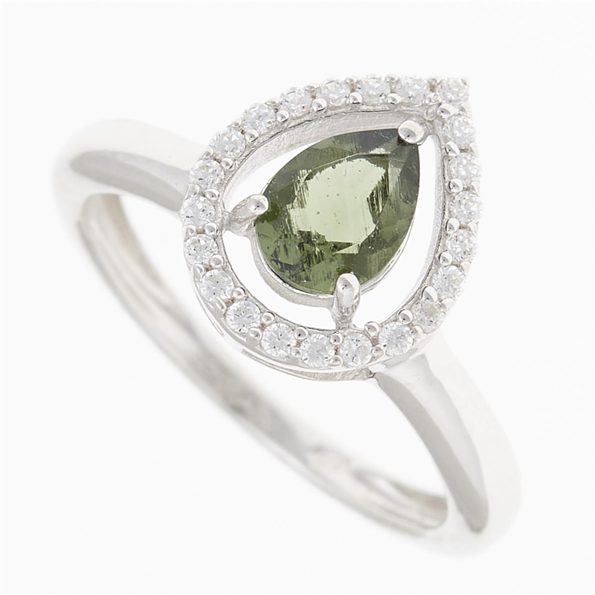 Silver ring mit moldavite and zircons R08