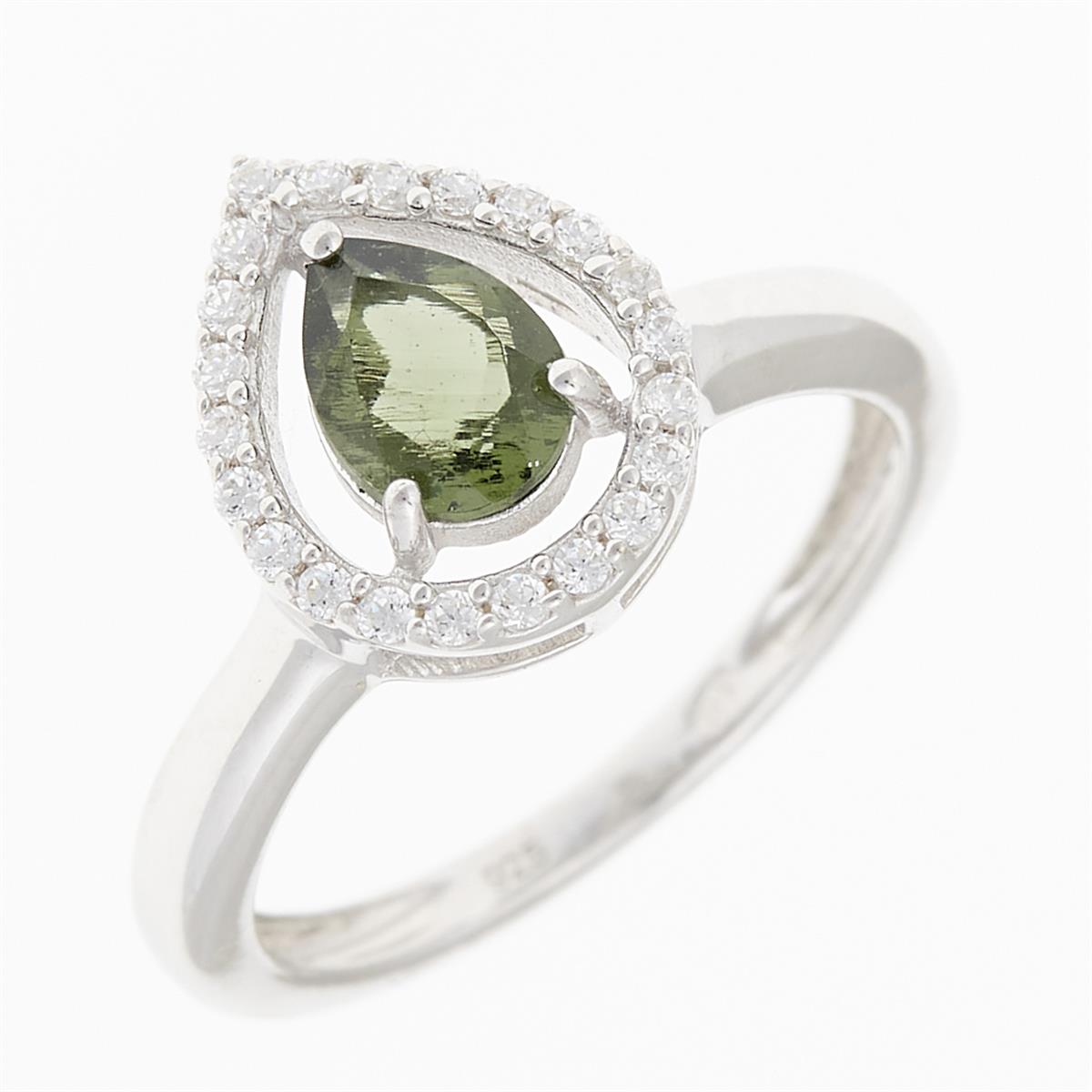 Silver ring mit moldavite and zircons R08