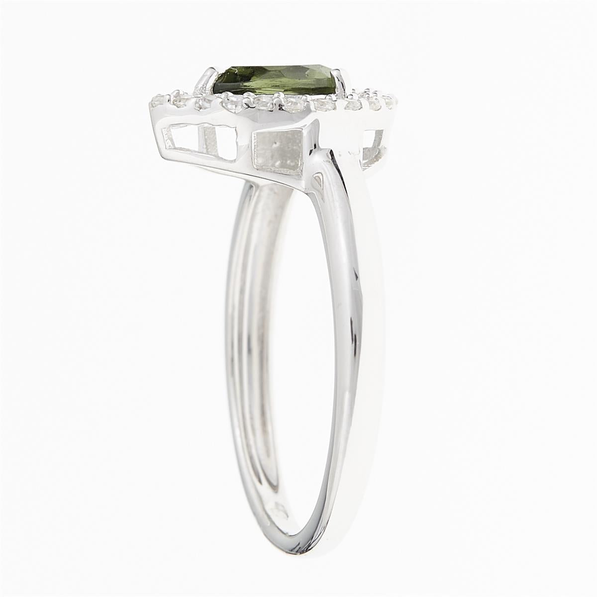 Silver ring mit moldavite and zircons R08
